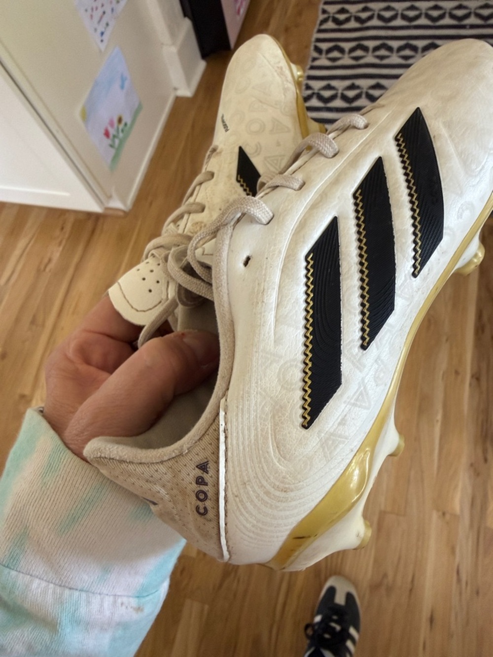 adidas Copa Soccer Cleats in Cream with Black and Gold Accents